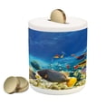 thumbnail image 1 of Fish Piggy Bank, Underwater with Fish and Source of Oxygen Coral Aquatic Liquid Culture Scenery, Ceramic Coin Bank Money Box for Cash Saving, 3.6" X 3.2", Multicolor, by Ambesonne, 1 of 4