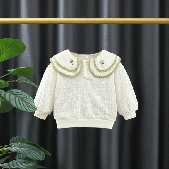 Cethrio Girls Sweatshirts Spring Pullover Embroidery White Tops Size 24M