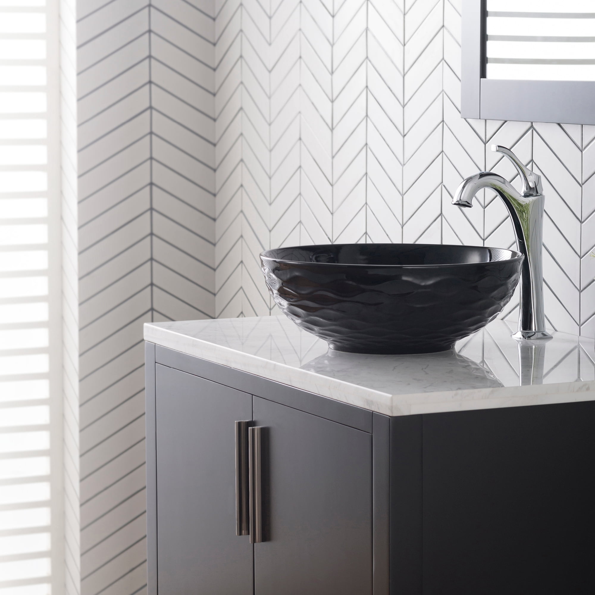 KRAUS Viva Round Black Porcelain Ceramic Vessel Bathroom Sink, 16 1/2 in. D x 5 1/2 in. H