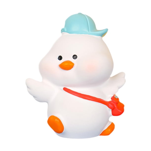 Estatua de pato de dibujos animados, adorno de escritorio, linda figura en miniatura de resina para sala de estar con gorra azul