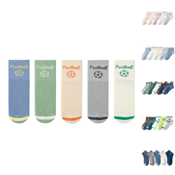 Paiwinds Kids Football Socks 5-Pack Breathable Mesh Cotton Mid-Calf Sport Socks for Boys Ages 3-14