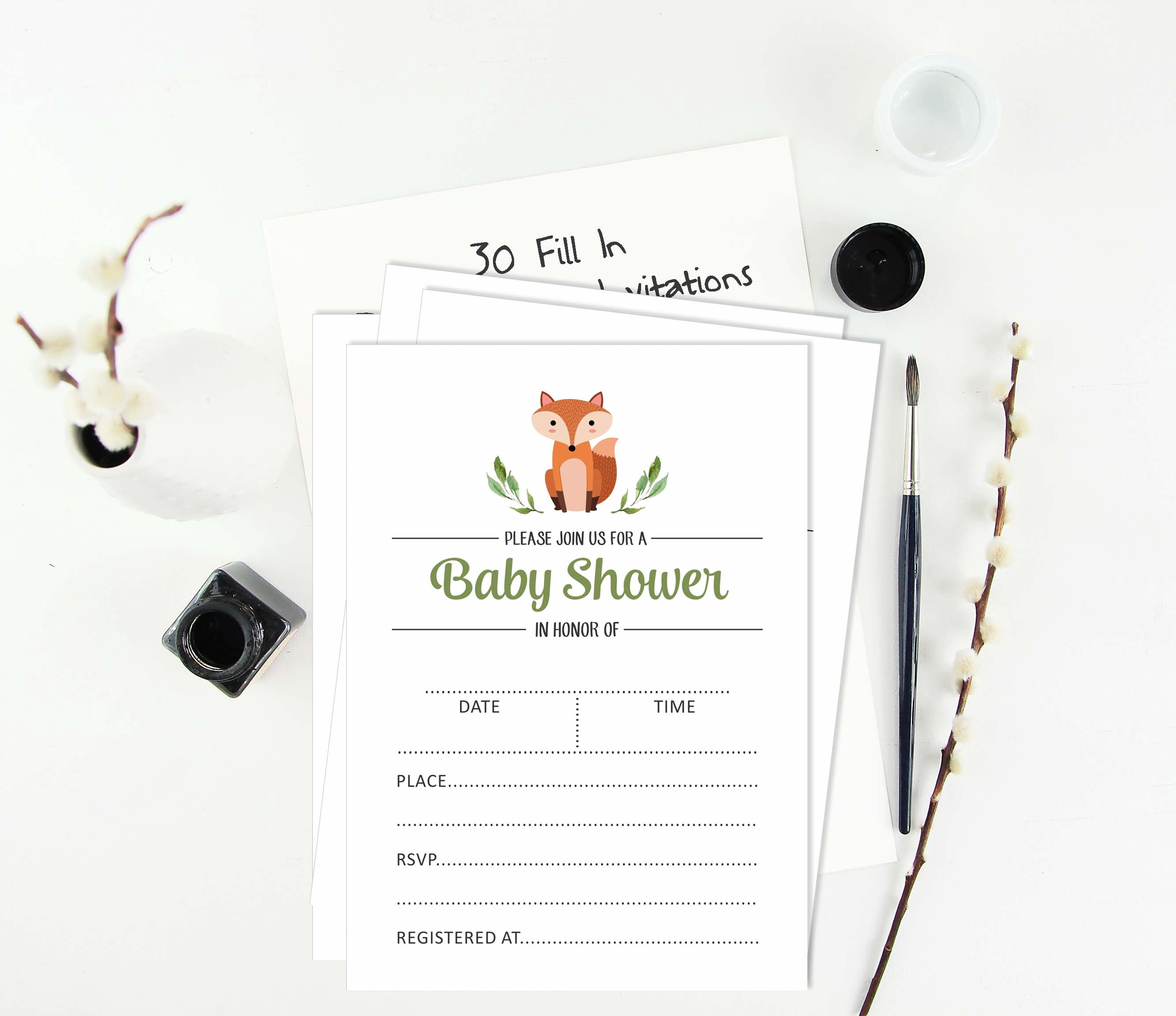 Inkdotpot 30 Fill In StyleBaby Shower Invitation Cards Jungle Animals Gender Neutral Blank Invites