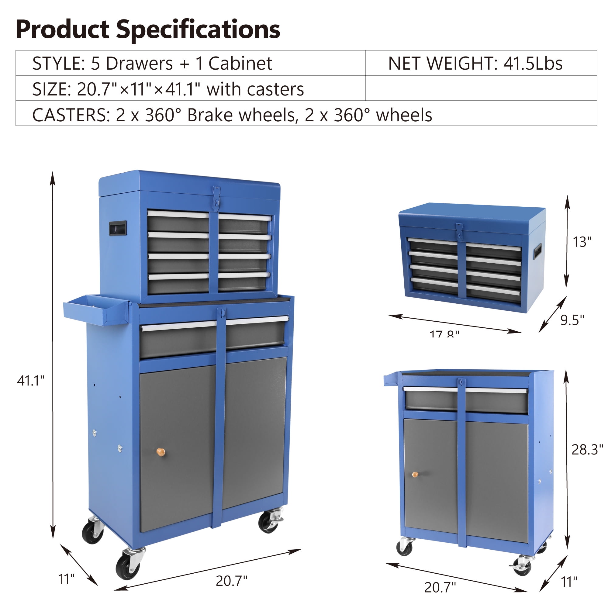 7 Drawer Tool Chest on Wheels, Multi-function Rolling Tool Box Organizer for Garage Workshop Warehouse Repair Shop, Black