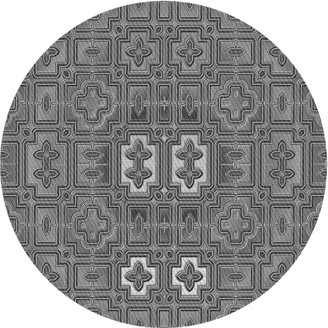Ahgly Company Tapis Rond Lavable en Machine Intérieur Transitionnel Gris Foncé, 8 Pieds Rond