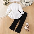 thumbnail image 5 of Mifsaly Little Girls 2 Piece Outfits Set Long Sleeve Button Down Peplum Shirt Tops and Ribbed Flare Pants Kids Fall Spring Clothes for School Daily Wear Fashion Boutique Suit, 5 of 9