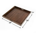 thumbnail image 2 of KINWELL  Square Black Walnut Wood Serving Tray Ottoman Tray with Handles 26"x26"x2", 2 of 10