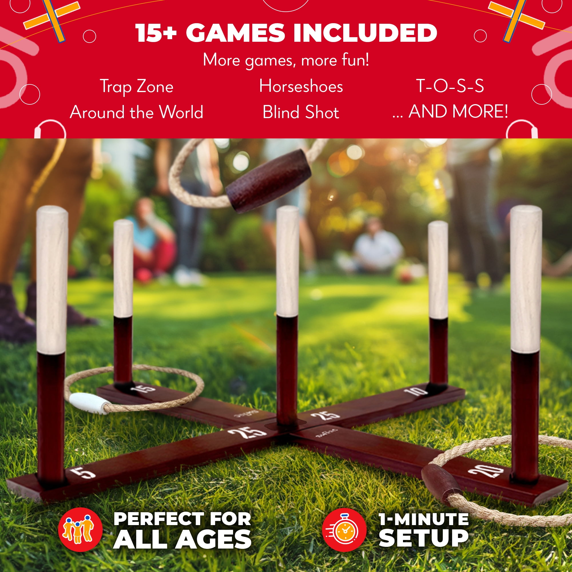 SWOOC Games - XL Ring Toss Game (3ft x 3ft) All Weather - New Zealand Pine - 15+ Games Included - Yard Games for Adults - Kids Outdoor Games for Adults and Family - Backyard Games - Lawn Games Adults