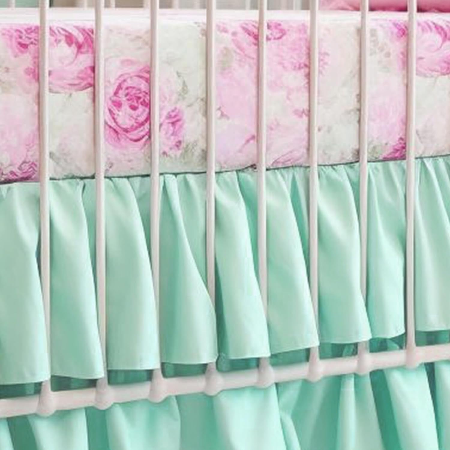CATPAN Mini Crib Bed Skirt : 18" Drop Ruffles Crib Skirt Girl,3-Layer Crib Skirt for Nursery Decor,Mini Crib Skirt Easy to Change and Clean,Soft and Comfortable,28" W,52" L(Green)