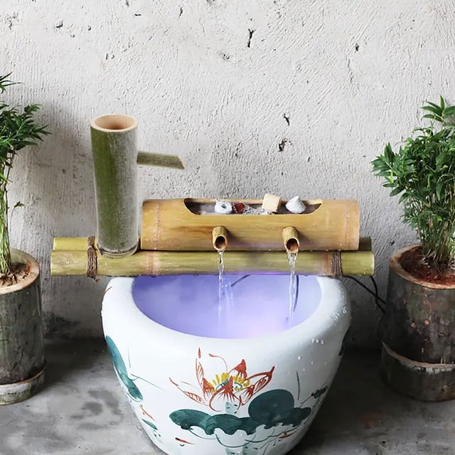 FONDOTIN 2Pcs Bamboo Water Fountain Minimalist Design for Garden and Living Room Decor