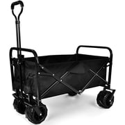 CoSoTower Heavy Duty Folding Portable Cart Wagon With 7'' Widened All-Terrain Wheels Prevent To Sinking In The Sand, Adjustable Handles And Double Fabric For Shopping, Park, Beach, Camping, Black