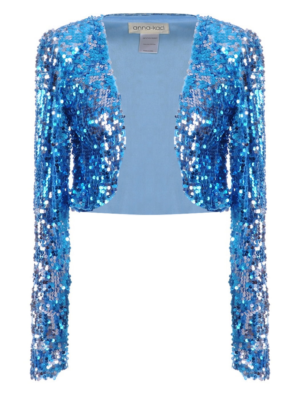 AnnaKaci Womens Shiny Sequin Long Sleeve Glitter Cropped Blazer Bolero Shrug, Mermaid, Large