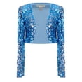 thumbnail image 6 of Womens Shiny Sequin Long Sleeve Glitter Cropped Blazer Bolero Shrug, Blue, Medium, 6 of 7