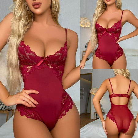 

Fengqque Women s Sexy Underwear Lace Thin Sexy Pajamas Two-Piece Nightdress