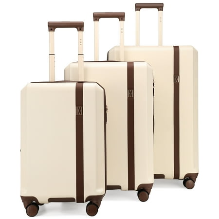 ELLE Luxe Journey 3 Piece Expandable Retro Spinner Luggage Set | Champagne