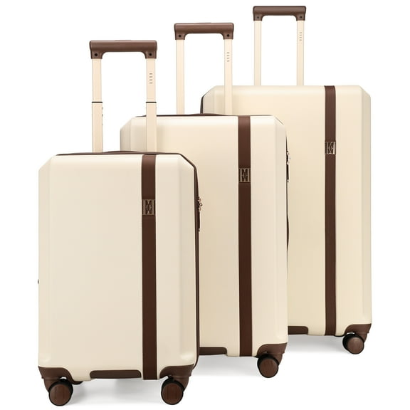 ELLE Luxe Journey 3 Piece Expandable Retro Spinner Luggage Set | Champagne