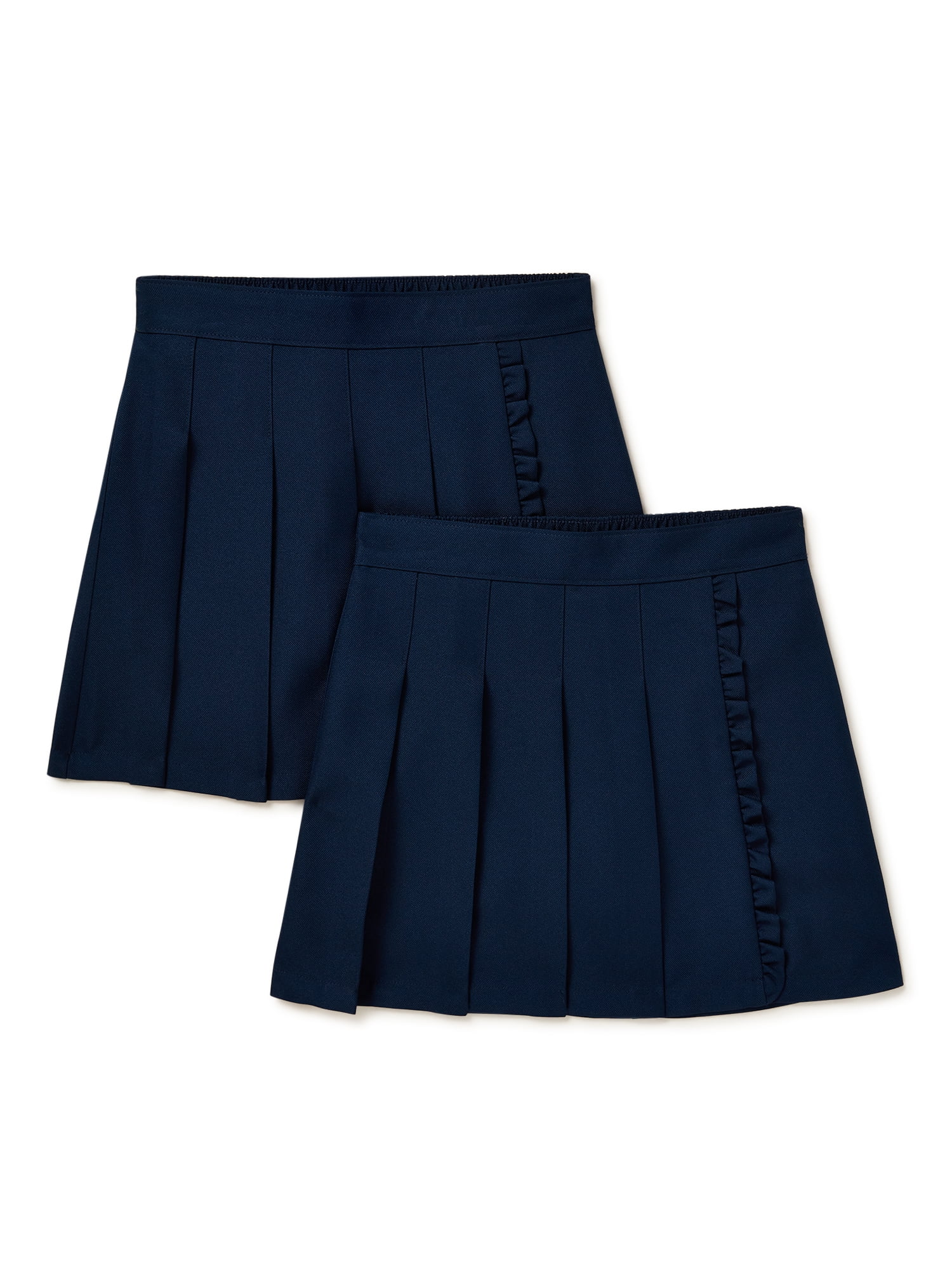 Wonder Nation Girls School Uniform Pleated Ruffle Scooter Skirt, 2-Pack, Sizes 4-16