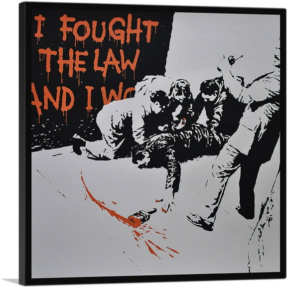 ARTCANVAS I Fought The Law And I Won Canvas Art Print by Banksy - Size: 18" x 18" (0.75" Deep)