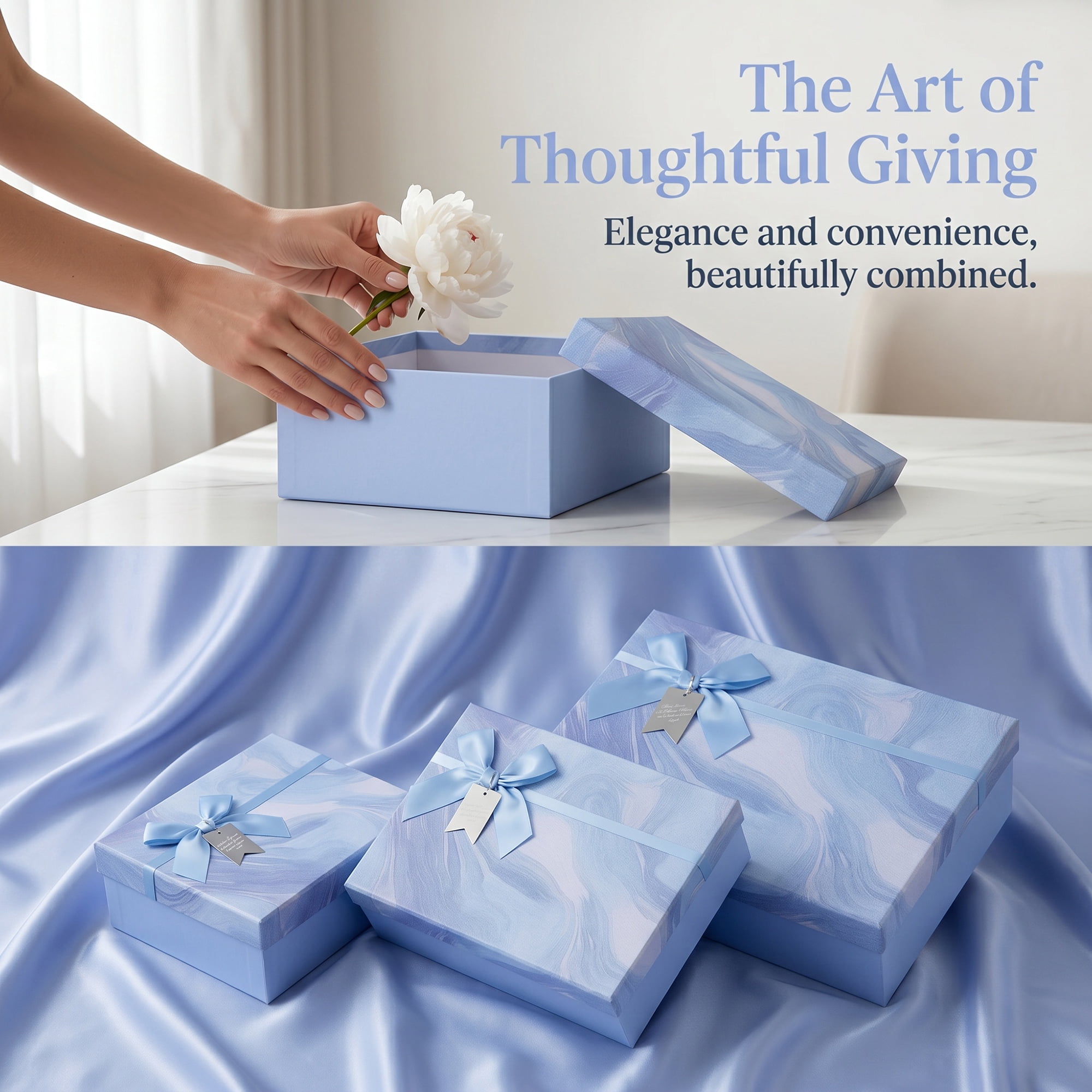 Unique Bargains Luxurious Premium Gift Box with Ribbon Bow Blue 7.9" x 7.1" x 3.1"