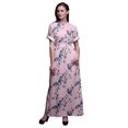 thumbnail image 1 of Bimba Rayon Peach Floral & American Robin Bird Printed Womens Long MaxiDressGown with Side Slit-Medium, 1 of 6