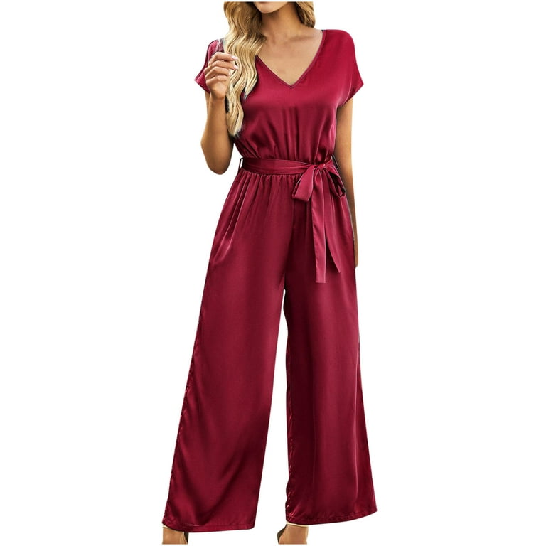 Dressy Jumpsuits for Women Short Sleeve One-Piece Short Rompers V