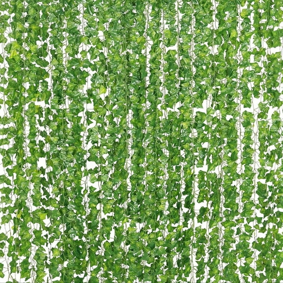 12 Pack Artificial Ivy, Green Leaves Garland, Fake Vines for Hanging Plants Backdrop, Room Bedroom Wall Decor, Jungle Theme Party Wedding Decoration