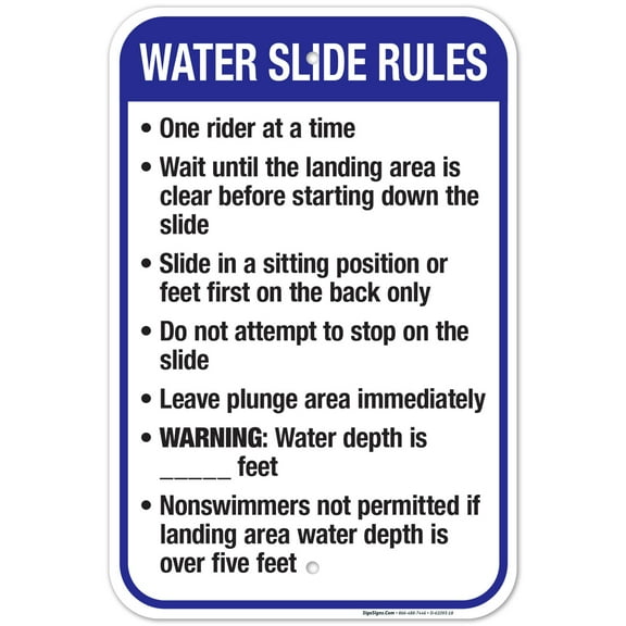 Montana Water Slide Rules Sign, Complies With State Of Montana Pool Safety Code, 12x18 Aluminum
