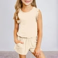 thumbnail image 2 of LUOGENLI Little Girl Outfits Size 6-7 Outfits for Teen Kids Girls Child Sleeveless Solid T Shirt Girls Tops Ruffles Vest Shorts Set Girl Fall Outfits Beige 13-14 Years, 2 of 4