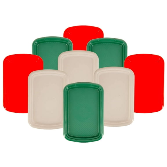 Rectangular Plastic Trays (9 Trays - Red, White, Green) Measure 15.4 in x 10.4 in, BPA Free, Dishwaster Safe