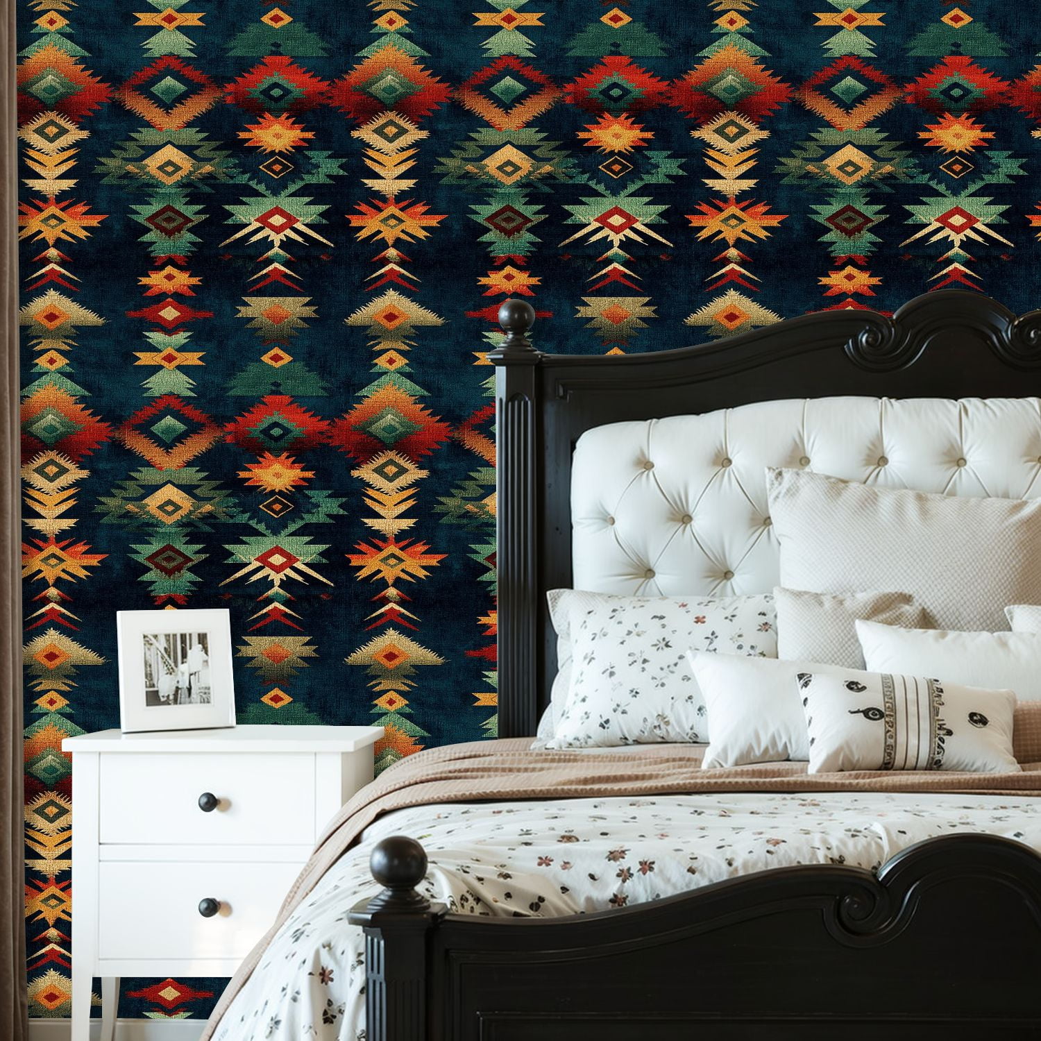 Peel and Stick Wallpaper Abstract Southwestern Geometric Bold Red Green Yellow Dark Blue Wall Mural 23.6in x 9.8ft Self Adhesive Removable Wall Paper Renter Friendly Wallpaper for Bedroom Cabinets