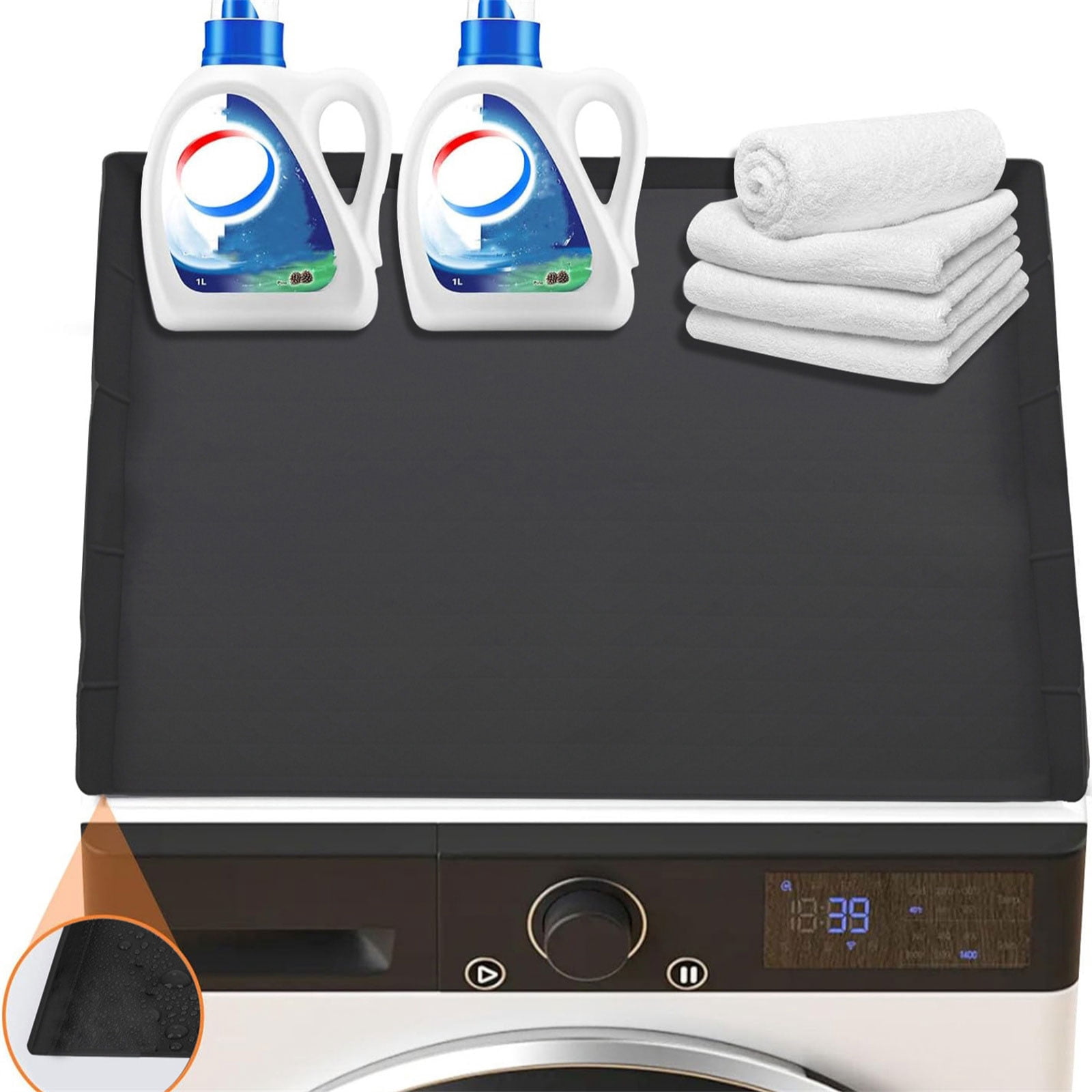 RUISINERY Small Fridge Silicone Mats 23.62x23.62in Washable Drip Pan with Raised Border Designs Protective Mats for Easy