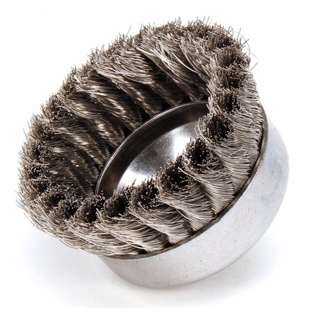 UPC: 0012382124069 | Single Row Heavy-Duty Knot Cup Brush  4 in Dia.  5/8-11 UNC  .014 Stainless