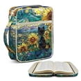 thumbnail image 2 of Xixirimido Quilted Bible Cover Bible Case for Women, Large Bible Carrying Case with Handle, Bible Study Supplies & Christian Gift for Women, Stained Glass Cat Sunflower, 2 of 7