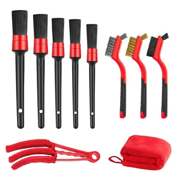 FGY 10 PCS Car Detailing Brush Kit for Auto Interior and Exterior Includes Detailing Brushes, Wire Brush & Air Vent Brush, Cleaning Towel