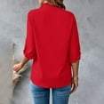 thumbnail image 4 of Red Womens Tops 2025 Summer Simple Solid Color Short Sleeved Ruffled V Neck Blouse Blouse Shirts for Women, 4 of 6