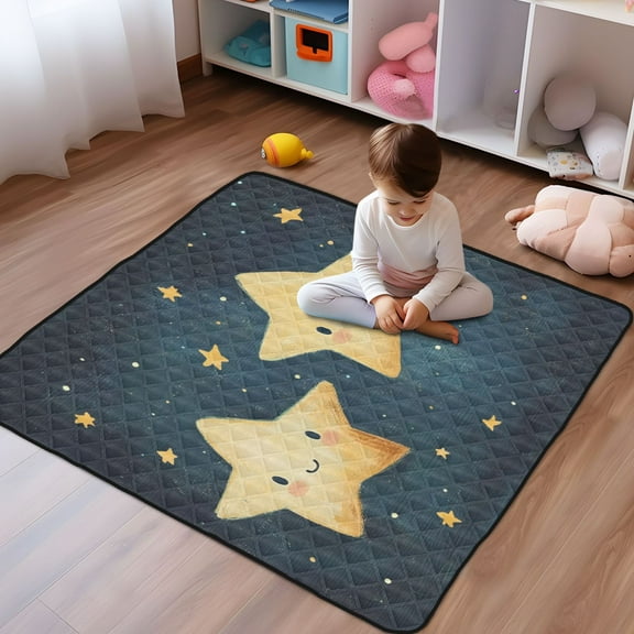 WOBOGO Two Cute Stars Baby Playmats Extra Large Waterproof Rollable Activity Pads for Toddlers 50×50inch