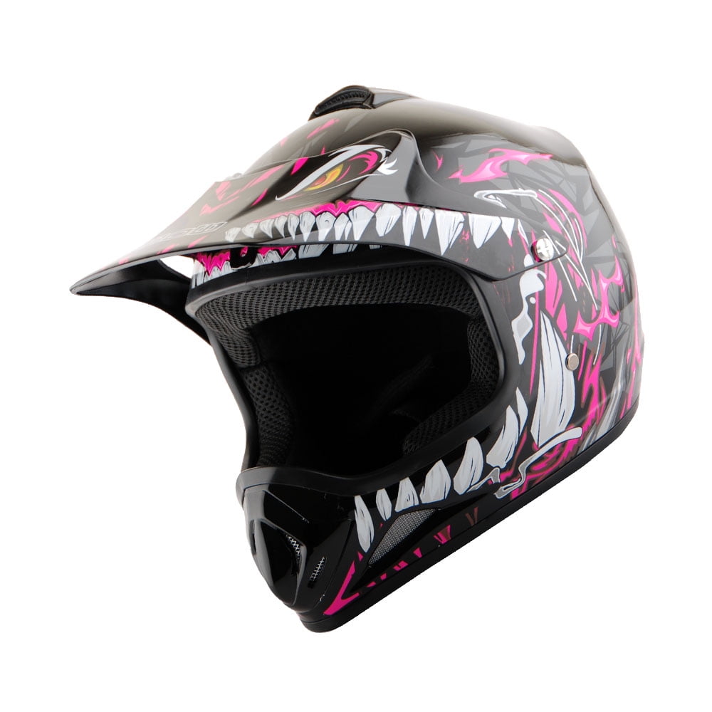 Wow! Youth Kids Motocross BMX MX ATV Dirt Bike Helmet HJOY Dragon Pink, Goggles, MG Youth Pink Glove Bundle