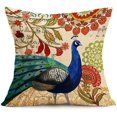 thumbnail image 3 of Juego de 4 fundas de almohada de pavo real, fundas de almohada cuadradas decorativas, funda de cojín de lino y algodón, 18.0 x 18.0 in (pavo real), 3 of 5