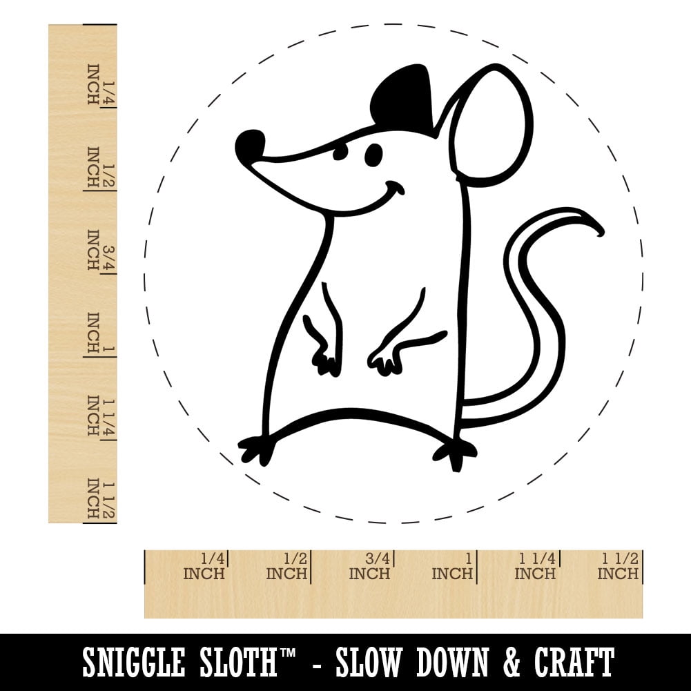 Cheerful Positive Delightful Cartoon Mouse Rat Self-Inking Rubber Stamp Ink Stamper for Stamping Crafting Planners - Blue Ink - Large 1-1/2 Inch