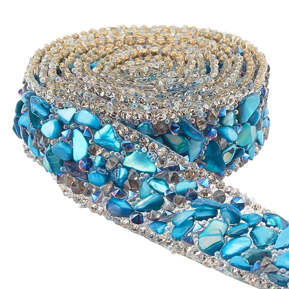 1.1 Yard Rhinestone Trim 20mm Hot fix Ribbon Blue Rhinestone Appliques Imitation Gemstone Beaded Iron On Applique