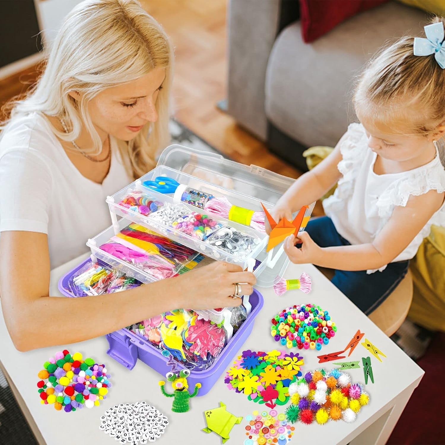 Arts and Crafts Supplies for Kids DIY Craft Kits Art Supplies Materials Kids Crafts Set with Pipe Cleaners Craft Box Preschool Homeschool Toys Gift for Boys and Girls Age 4 5 6 7 8