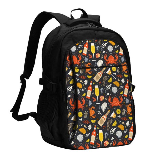 Balery Seafood And Drinks Mochila con carga USB para hombre y mujer - Mochila impermeable y antirrobo para portátil con puerto USB para viajes, trabajo, estudios y universidad