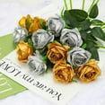thumbnail image 4 of Silver Fake Roses Artificial Flowers - Fake Artificial Roses Silk Flowers with Stems for Home Wedding Hotel Office Centerpiece Decor, 4 of 5