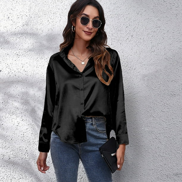 Outfit Camisa Negra Satinada Combinar Camisa Blusa Satinada Negra