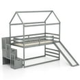 thumbnail image 3 of Gymax Loft Bed w/ Slide & Storage Staircase Twin Over Twin House-shaped Bunk Bed Gray, 3 of 10