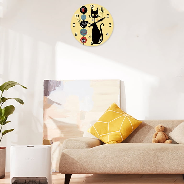 Constantplanet 12 Inch Black Cat Wall Clock Yellow Background photo 2