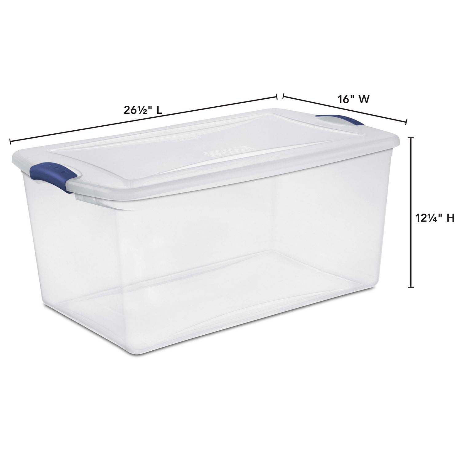 Sterilite Boîte à loquets de 62 litres, boîte de rangement en plastique transparent avec couvercle et loquet bleu, 6 Pk