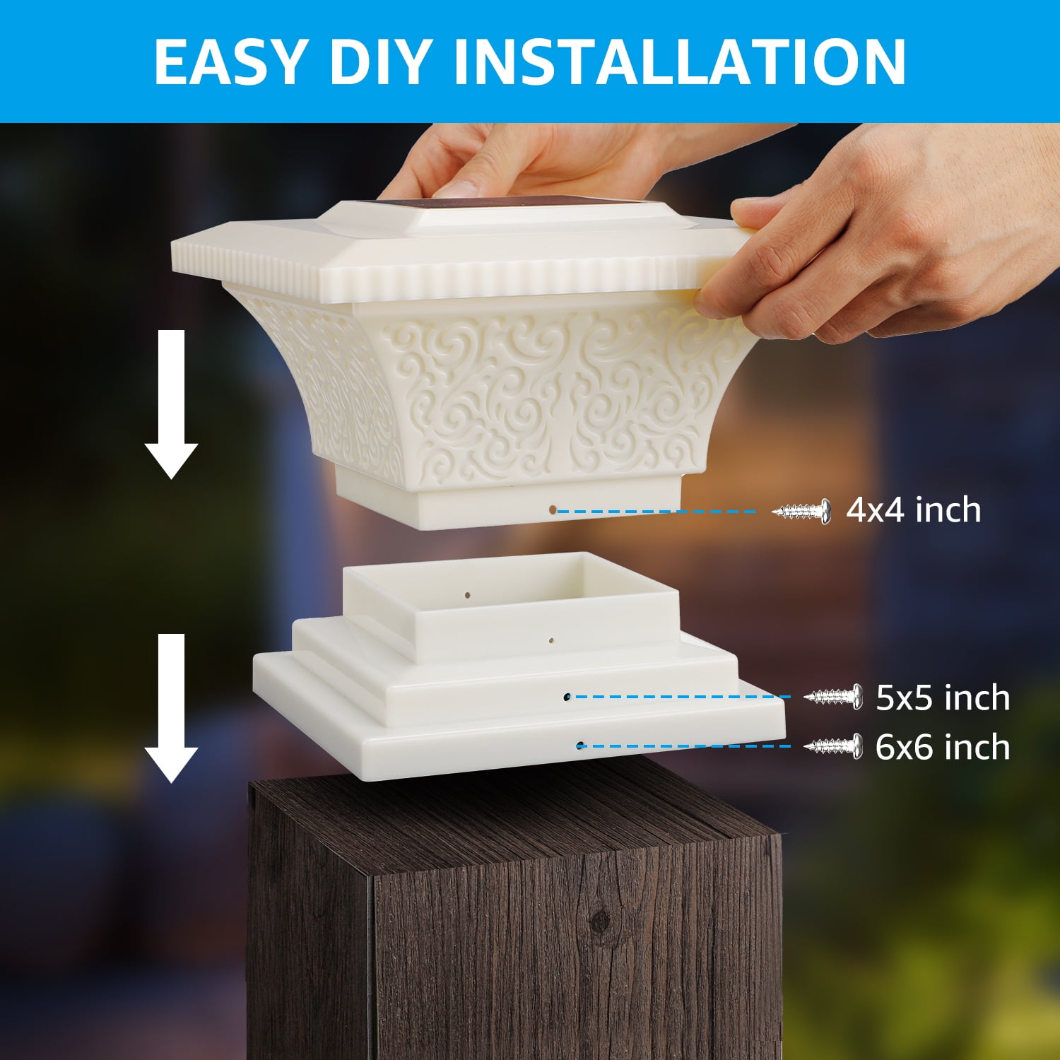 8 Pack Solar Post Lights, IP65 Waterproof Outdoor Post Cap Light for Fence Deck, Patio, Garden, Creamy White Finish