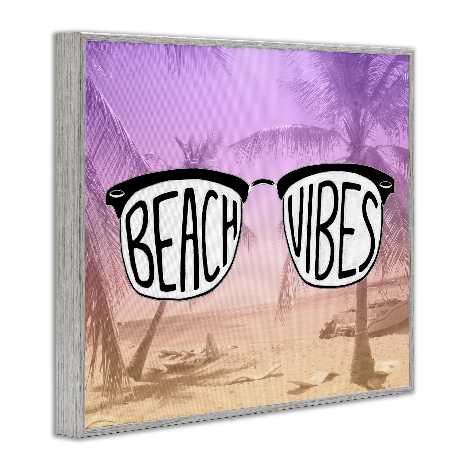 Stupell Industries Tropical Beach Vibes Typography Painting Gray Framed Art Print Wall Art, 30 x 24