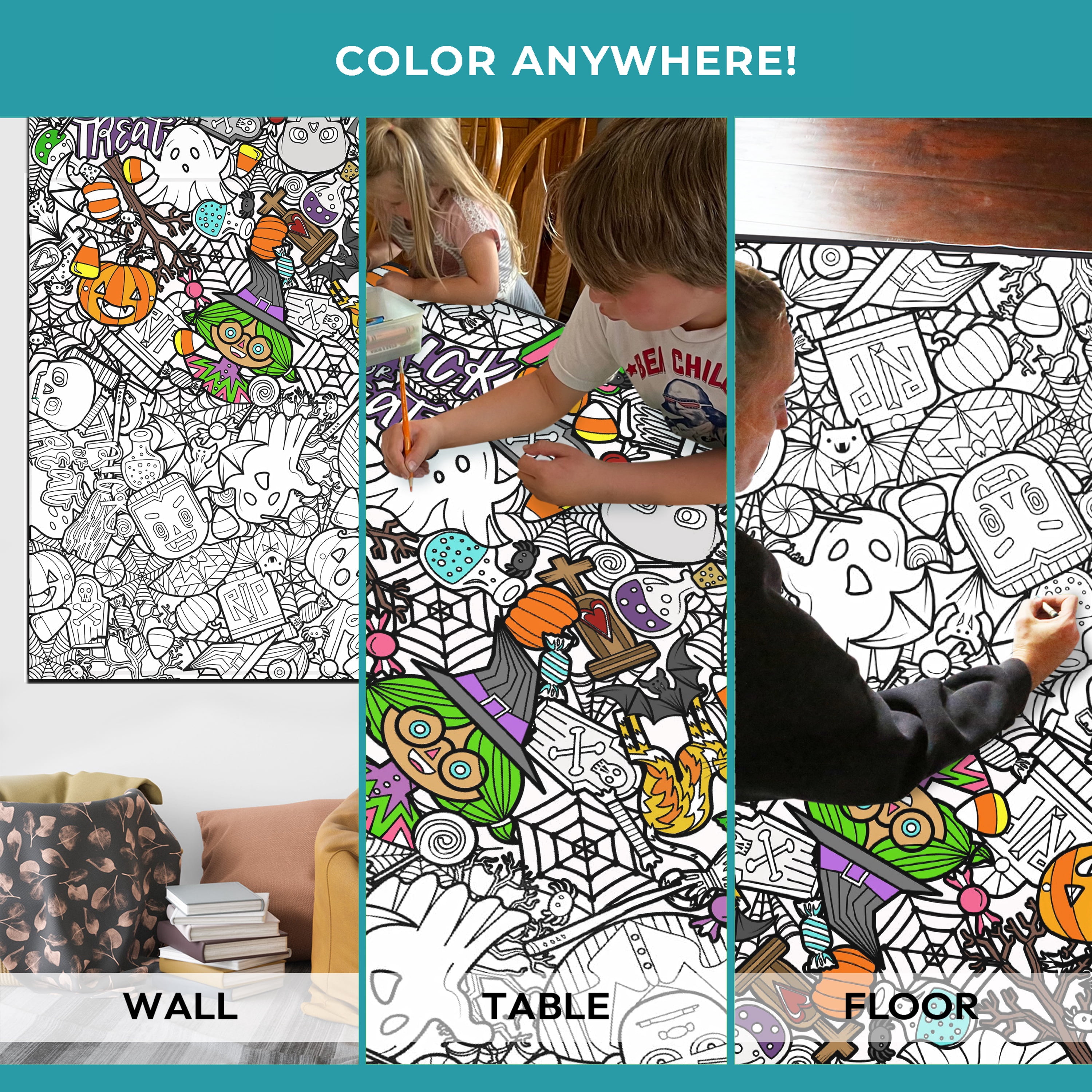 Giant Coloring Poster - Premium Jumbo Coloring Sheets for Kids & Adults with Thick Bleed-Resistant Pages, Use on Floor, Wall, or Table, Use With Alcohol Based Markers (30” x 42”, Costume Party)