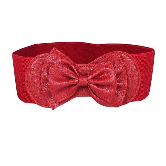 Women Faux Leather Bow Buckle Stretch Waist Belt Elastic Dress Waistband